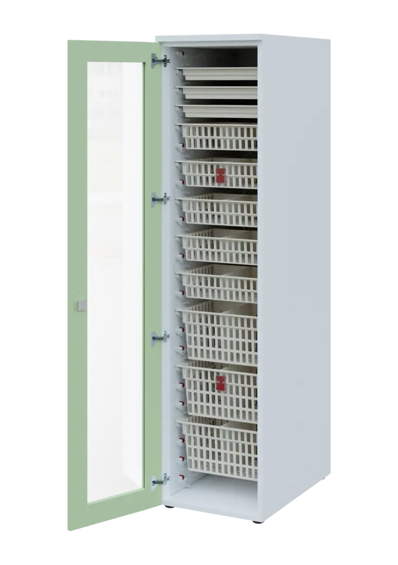 EUROMEDICA S - 46 ABS skříň léková boxová, 1-dveřová/prosklená, levá, 1950x460x735, korpus bílý, dví